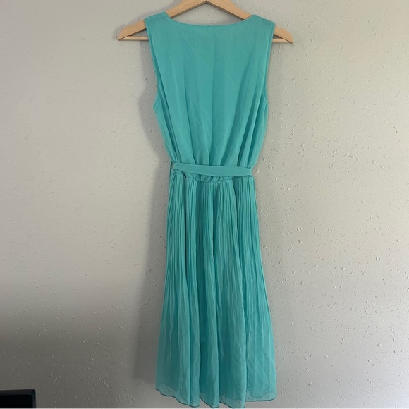 Belted Sleeveless Turquoise Teal Mini Dress Pleated Casual Small Summer - Picture 3 of 5